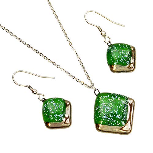 Ensemble de bijoux vert anti-ternissement en verre tchèque fait main pour femme