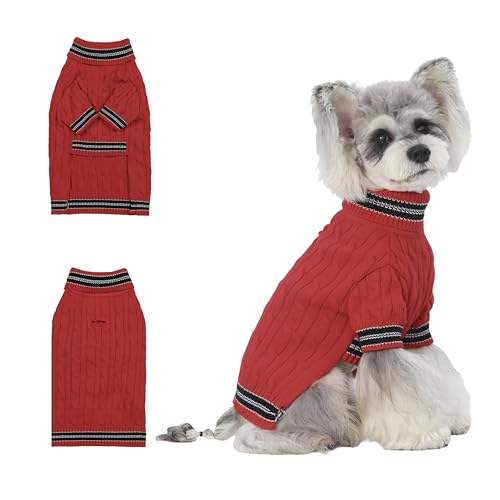 Image of Small /Medium Dog Sweater, Warm Dog Winter Coat w /Sleeves, Comfortable High Neck & Leash Hole, Premium Dog Clothes for Schnauzer-Best for Holidays, Daily Walks M Bright Red