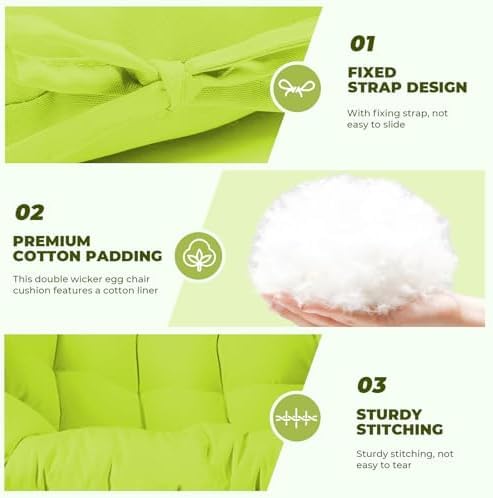 Image of Double Seater Cushion Set - Polyester Fabric Padded Seat for Hanging Egg /Garden Jhula (Cushion ONLY Parrot Green)