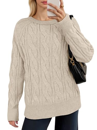 ANRABESS Sweaters for Women Long Sleeve Crewneck Cable Knit Casual Loose Pullover Tops 2025 Trendy Fall Vintage Outfits