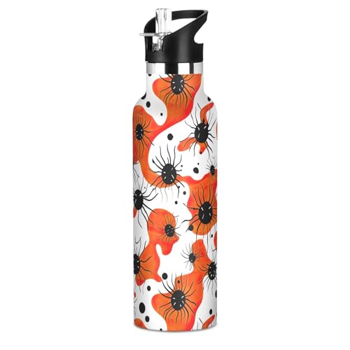 Black Spiderwebs Water Bottle with Straw Lid Insulated Stainless Steel Water Bottles for Boys Teens 20oz BPA Free Leak Proof Tumbler Travel Cup