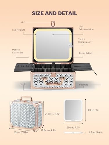 image for Qislee Makeup Box with A Detachable Lighted Mirror, Waterproof Travel 