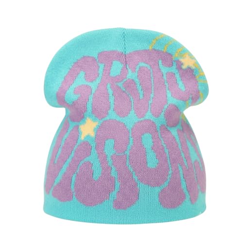 Image of Printed Beanie Hat, Beanies Y2K Winter Hats Streetwear Skull Cap Double-Layer Knitted Beanies Warm Knit Beanie, Hip Hop Streetwear Clothing