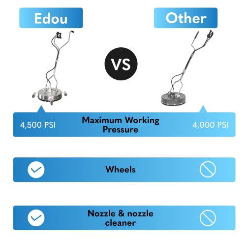 Edou Direct Pressure Washer Surface Cleaner - Dual Handle Concrete Cleaner With Wheels - Driveway Pressure Washer - 4,500 Psi Max Working Pressure - Includes: 3/8" Quick Connector Kit #TOP4