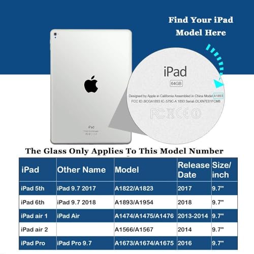 Image of Screenguard For Apple ipad Air 1 /Air 2, iPad 2016 /2017 / 2018, (5th /6th Gen, A1893, A1822, 1823), iPad Pro 9.7 Inch 2016 (A1673, A1674, A1675), Tempered Glass Screen Protector