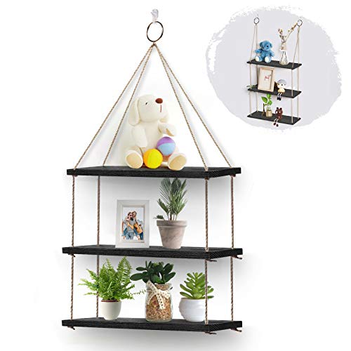 Hoofaway Hängeregale zur Wandmontage, aus Holz, leicht und langlebig, für Wohnzimmer, Schlafzimmer, Badezimmer, Küche, Schwarz, 3 Stück Cover