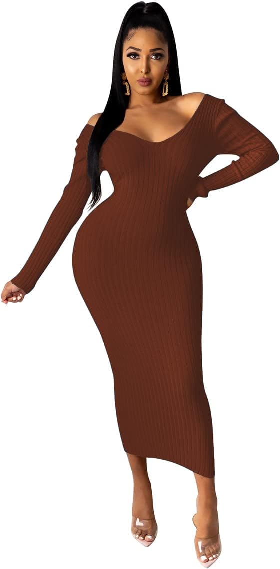 Women's Maxi Dress Sexy Bodycon Long Sleeve Pullover Hoodie Casual Slim Sweatshirt - Image 2