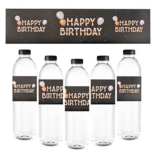 URROMA 100 Stück schwarze und goldene Wasserflaschen-Etiketten zum Geburtstag, wasserdicht, Wasserflaschen-Aufkleber, Party-Flaschen-Wickeltuch, Jahrestag, Partyzubehör für Flasche, 100 Stück Cover
