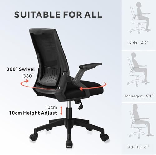 COMHOMA Office Chair with Flip-up Armrests Ergonomic Computer Desk Chair with Adaptive Lumbar Support & Breathable Mesh, Black, Pack of 2 by COMHOMA - Used condition - Image 4