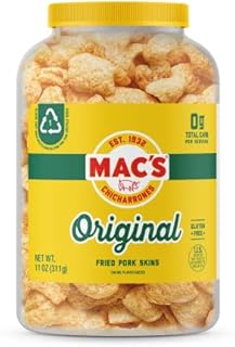Mac's Pork Rinds, Fried Pork Skins, Original, 7.5 Ounce Canister - Zero Carbs, Keto Friendly Snack, Gluten Free