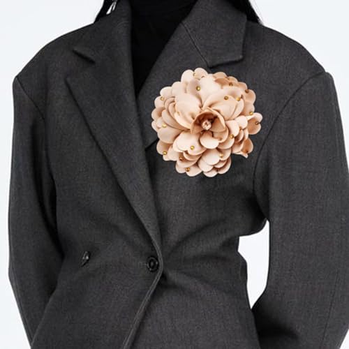 Image of Elegant Large Rose Flower Brooches Lapel Pins Handmade Dainty Satin Fabric Pearl Brooches Big Camellia Flower Brooch Pin for Women Wedding Part Dance Dress Suit Clothes Accessories Prom Jewelry