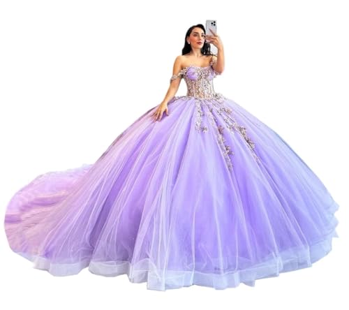 Mauuwy Shiny Princess Quinceanera Dresses 2024 Floral Appliques Lace-up Corset Off Shoulder Prom Vestidos De 15 Anos YMX169