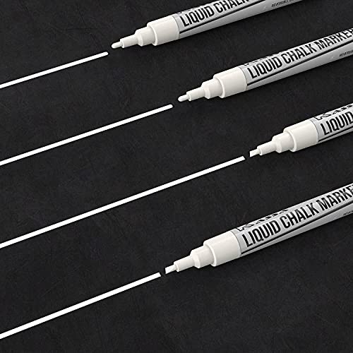 Kassa Chisel and Bullet Dual Tip Marking Pen, 4-Pack Erasable White Liquid Chalk Markers, for Chalkboard, Windows, Glass or Mirrors & More; Non-Toxic Washable Marker Pens with Reversible Dual Tip! - Thumbnail 3