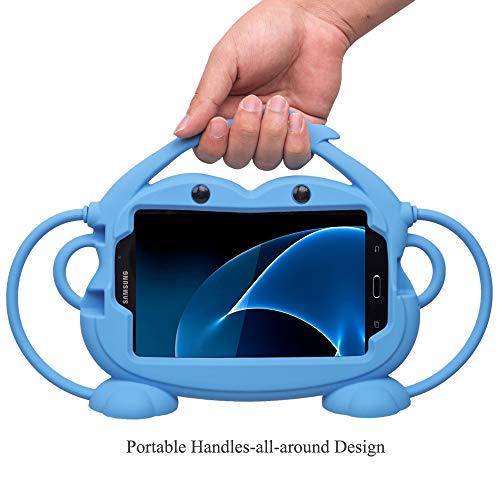 Kids Case For Samsung Galaxy Tab A/3/3 Lite/4 7.0 Inch Tablet - Chinfai [Double-Faced Monkey Series] Shock Proof Silicone Handle Stand Protective Cover For Samsung 7" Tablet (Blue) #TOP7