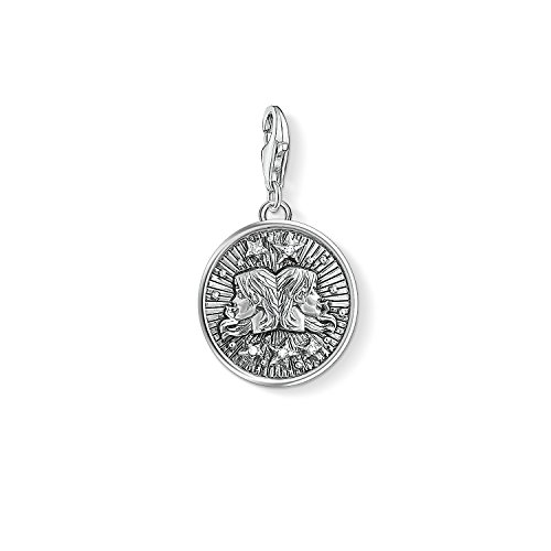 Thomas Sabo Colgante Charm Zodíaco Gemelos Club de Mujer, Plata de Ley 925, Plateado