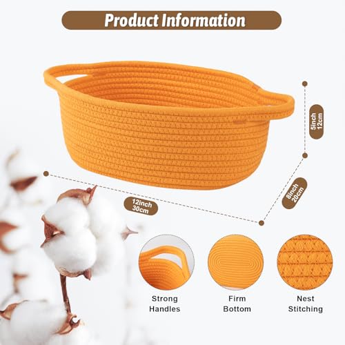 Image of OIAHOMY Small Woven Basket with Gift Bags, Ribbons & DIY Label Card, Baskets for Gifts Empty, Small Rope Basket 12 * 8 * 5IN, Cute Decorative baskets with Handles for Baby Pets, Toys, Orange