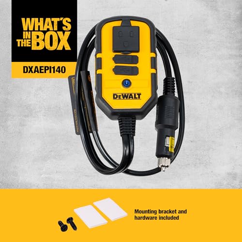 Image of DEWALT DXAEPI140 Power Inverter for Vehicles | 140-Watts of Household Power, 25W USB Type C, 15W USB Type A