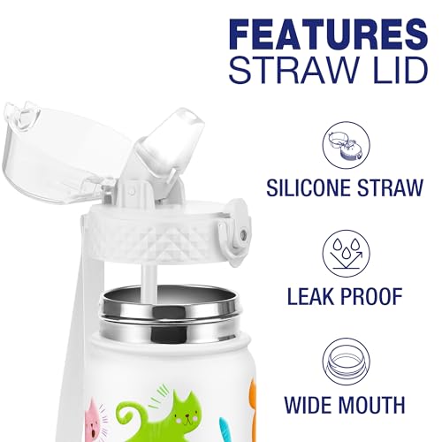 GOPPUS 550ml/18oz Kids Insulated Water Bottle with Straw Cute Double Wall Stainless Steel Child's Small Flask Vacuum Insulated Steel Metal Leak Proof Drink Flask Boys Toddler Girls Flask BPA-Free - Image 2