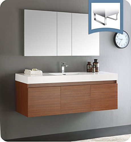 Fresca Mezzo 60" Teak Wall Hung Single Sink Modern Bathroom Vanity W/Medicine Cabinet #TOP18