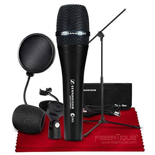 Sennheiser E965 Handheld Condenser Microphone + Mic Stand, Xpix Pop Screen Filter, Windscreen, Cable and Fibertique Microfiber Cleaning Cloth