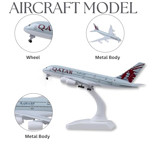 Image of Qatar Aeroplane Airways Airlines A380 Scale Model Only for Display, Die Cast Metal Aircraft Highly Detailed with Landing Gear (20CM Qatar Air)
