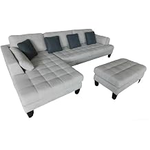 Stendmar S168LG 3-Piece 120" Contemporary Grey Microfiber Chaise Ottoman Sofa Set-Modular Sectional Sofa with Ottoman, 5 Size Options, Space -Saving Design for Living Room