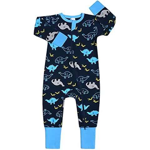 Baby Sleepsuits Cotton Rompers Long Sleeve Bodysuits Boys Jumpsuit Zipper Outfits, 12-18 Months Cover