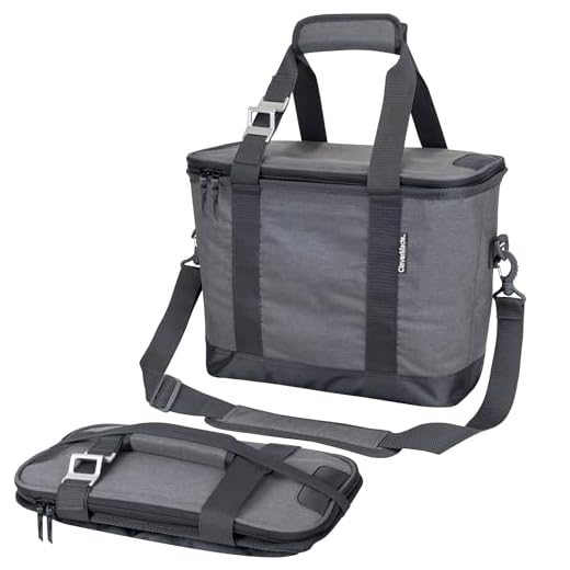CleverMade Collapsible Cooler Bag with Shoulder Strap: Insulated Leakproof 30 Can Portable Soft Beverage Tote with Bottle Opener for Camping, Lunch, Beach, Picnic; Grey/Charcoal