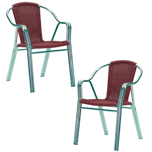 MBH – Silla Color Burdeos para hostelería de Aluminio Curvado con Trenzado para terraza, Interior y Exterior de Bar y Restaurante. Mobiliario hostelería - 2 Unidades. [MBH3213H]