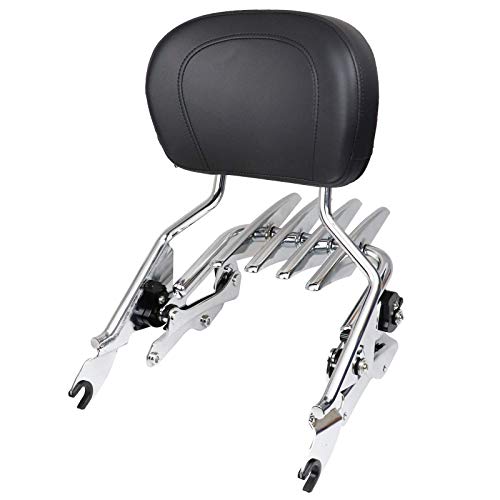 DSISIMO Chrome Detachable Upright Passenger Backrest Sissy Bar With Pad + Stealth Luggage Rack And 4 Point Docking Hardware Kits Fit For Touring Street Glide Road King 2014-2020
