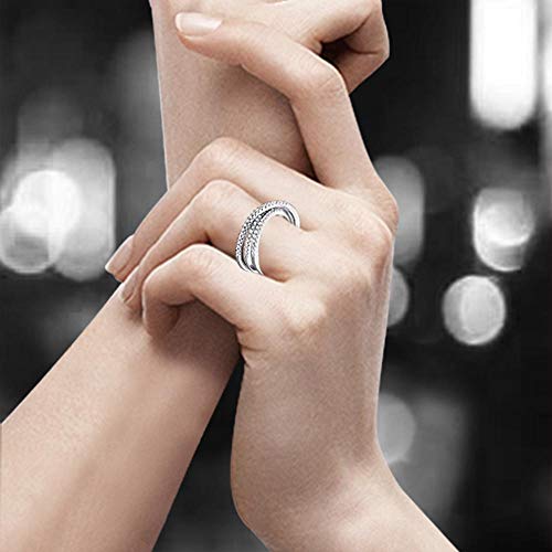 Samie Collection Intertwined Crossover Statement Anniversary Ring with 0.2ctw CZ in Silver Tone Rhodium Plating Fashion Jewelry4