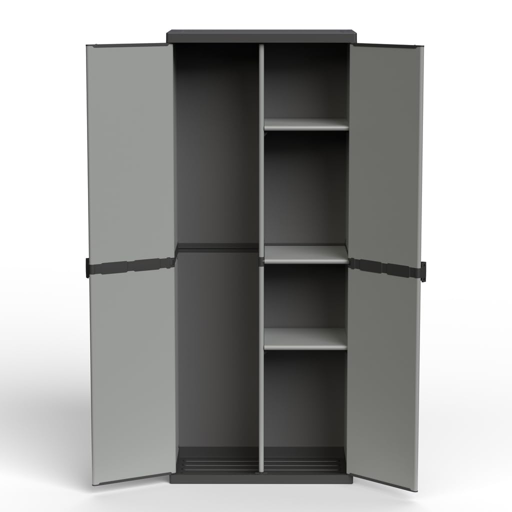 Universel modulable plastique Armoire avec 3 Portes, vestiaire/sans compartiment et sols. Solide réglable en hauteur, en gris. Dimensions : 102 x 39,5 x 168 cm.
