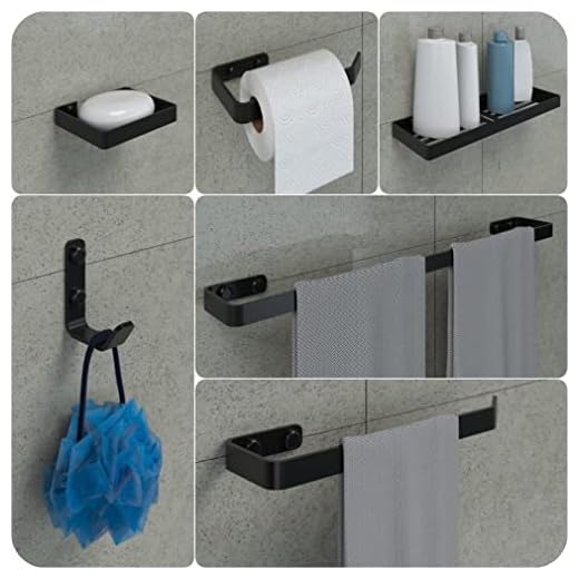 Kit Acessórios Para Banheiro Preto Fosco 6 Peças Quadrado