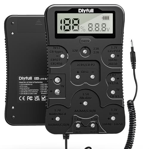 Dlyfull Universal Batterietester für AAA AA C D 9V CR123A CR2032, Batteriemessgerät mit LCD Display für Alle Batterien und Akku, Digitaler Testgerät für 1,5V und 3V Knopfzellen, B4 pro
