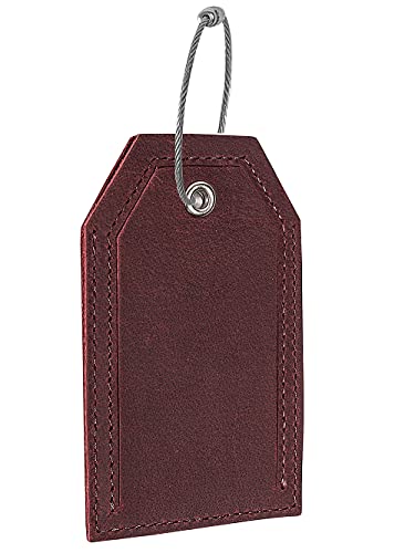 Genuine Leather Set Of 2 Luggage Tag With Full Back Privacy Name Id Card Stainless Steel Loop Suitcase Labels Identifiers Baggage Tags Luggage For Women Men Travel (Wine Red) #TOP6