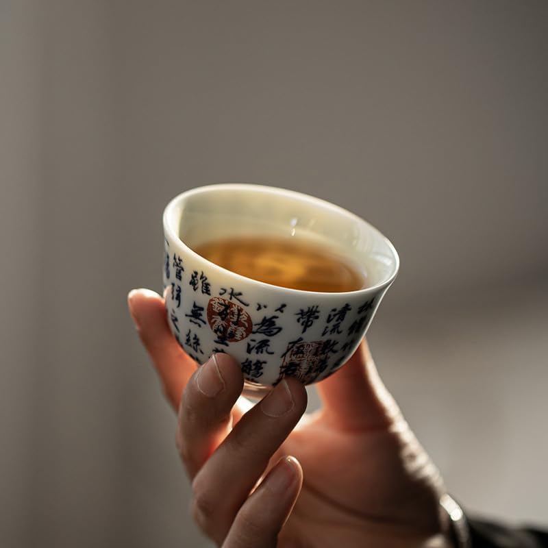 Miniatura 3 de JIHAE Taza de té porcelana china antigua azul y blanca (S1)