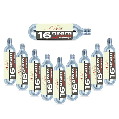 Neez Pack of 10 CO2 Cartridge 16g - Threaded Gas Canisters - Gas Capsule For Inflator, Airsoft Guns, Pistol, Cycling, Tires, & Bike Pump