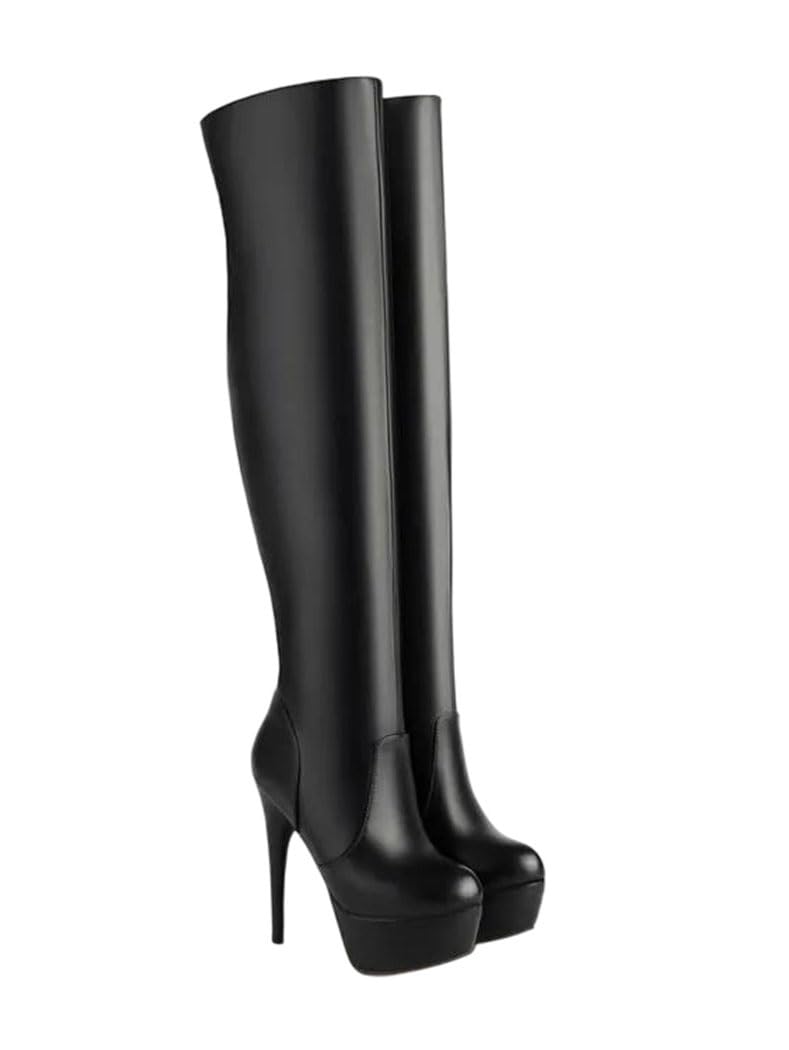 Womens Black Over-The-Knee Platform Boots Sexy Stiletto High Heels Long Booties Nightclub Shoes