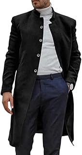YAODAMAI Men's stand up collar tweed coat jacket Men's large size thickened solid color long coat coat