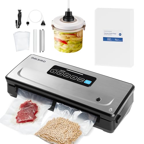 Image of Vacuum Sealer Machine with 55 Count 8''*12'' Food Sealer Bags and 11''*118'' Vacuum Roll, INKBIRD Vacuum Sealing Machine with Dry|Moist|Liquid|Pulse Sealing Modes for Food Preservation