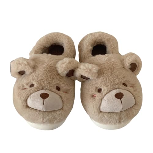 Women's Fuzzy Bear Animal Soft House Slippers Kawaii Slippers for Women Cute Plush Furry Warm Fluffy Home Shoes