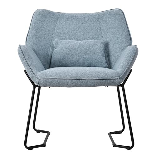 ML-Design Loungesessel Blau, Relaxsessel mit Leinenbezug und schwarzen Metallbeine, Wohnzimmerstuhl mit Armlehne und Rückenlehne, Polsterstuhl mit Kissen, Ohrensessel ergonomisch, Einzelsofa modern – Bild 5