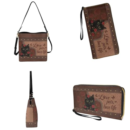 Image of Bucket Crossbody Bag Set for Women Lady, Leather Purse and Wallet Set Large Bucket Bag with Wallet