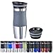 Produktbild WELLGRO Thermobecher 400 ml + 1 Extradeckel - Edelstahl rostfrei - Silikon Soft-Touch Griffstück - BPA-frei - Isolierbecher doppelwandig - Travel Mug - Kaffeebecher to go, Farbe:Grau