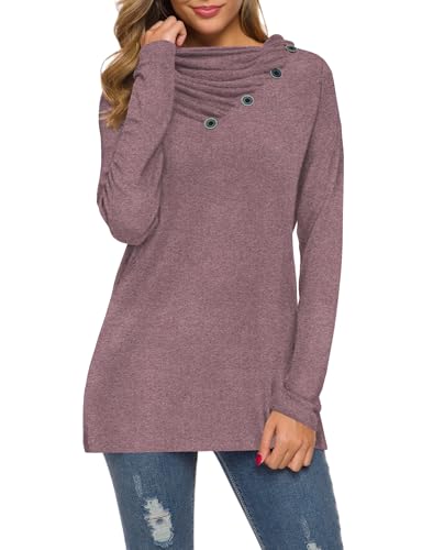 Image of WEACZZY Women's Long Sleeve Shirts Button Cowl Neck Casual Loose Tunic Tops Blouse Dressy Fashion 2026