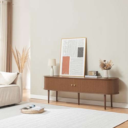 [en.casa] Mueble de TV Mapia con Compartimentos y 2 Puertas Correderas Mueble de Salón Armario Multiusos 166 x 40 x 55 cm - Efecto Nogal