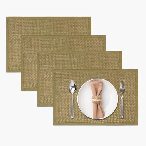 Image of Amazon Brand - Umi PVC Vinyl Basket Design Placemat STBT001 | Heat Resistant, Wipe Clean, Anti-Skid Table Mats for Dining Table, Kitchen & Home Decor (30x45 CM Yellow Set of 4)