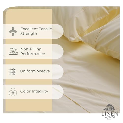 Image of Linen Home 6 Piece California King Sheet Set, 100% Cotton Percale, 4 Pillowcases, Deep Pocket with All Around Elastic Sheet, Crisp Breathable Bedding, Hotel Luxury, Long-Staple Combed Cotton, Ivory