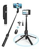 Eocean Selfie Stick Tripod Quadripod with Remote, 55' Aluminum Alloy Extendable Cell Phone Tripod Stand Compatible with iPhone/Android Phone/GoPro, Lightweight Portable Pocket Travel Tripod