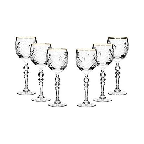 GIFTS PLAZA Set of 6 Vintage Russian Crystal Wine Goblets, 24K Gold Rim, Old-Fashioned Glassware Cover